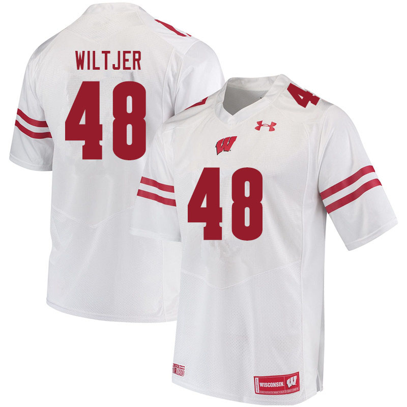 Men #48 Travis Wiltjer Wisconsin Badgers College Football Jerseys Sale-White - Click Image to Close